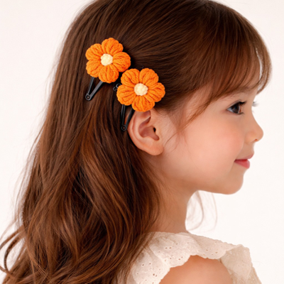 Handmade Crochet Hair Slider Orange Model Image